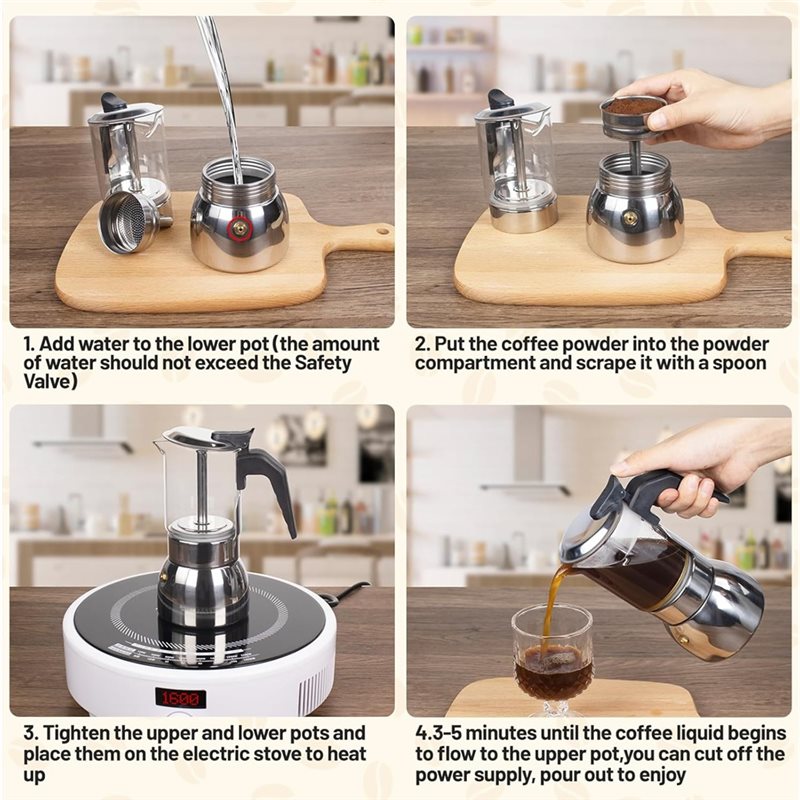 ABUI-Clear Glass 4 Cup Moka Po - Coffee Equipment Wdt ulasan dan harga